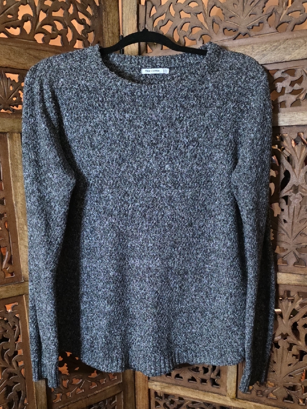 Pink Clover Heathered Gray Crewneck Sweater